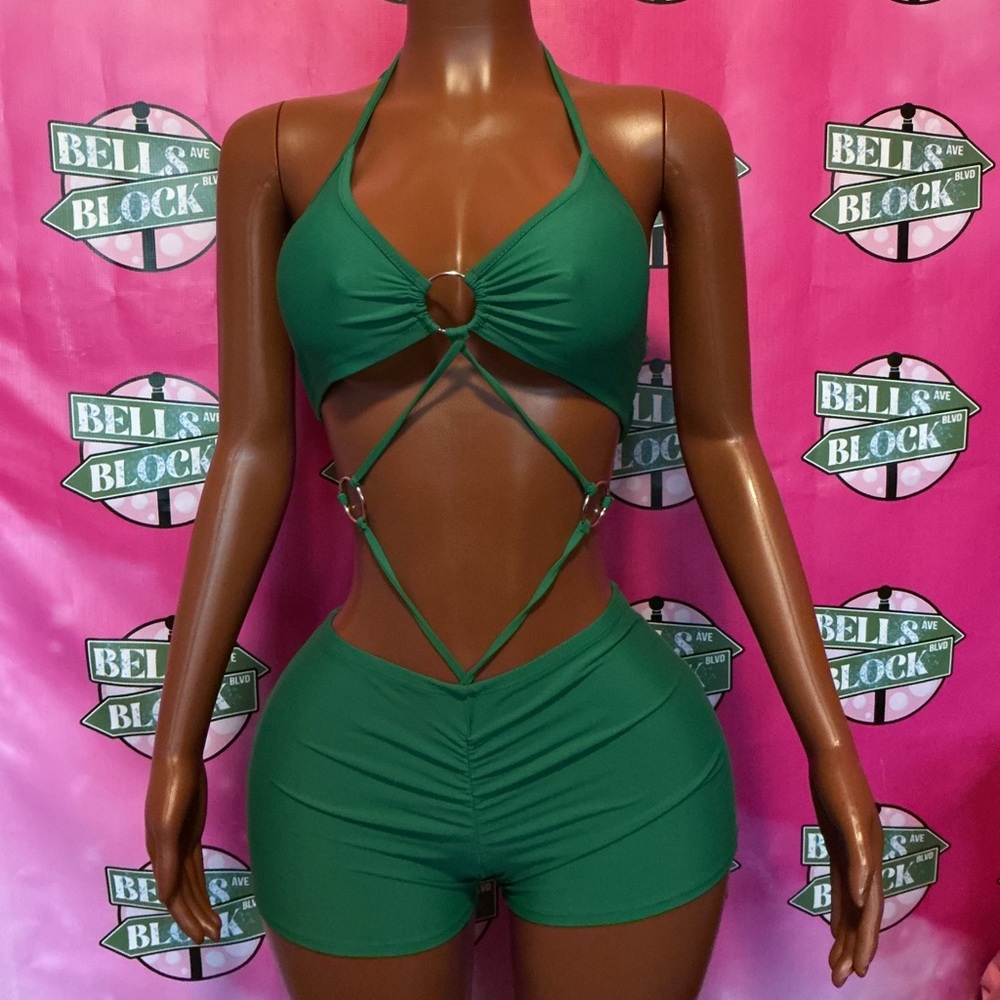 Green Strappy Halter Top and Skirt Set